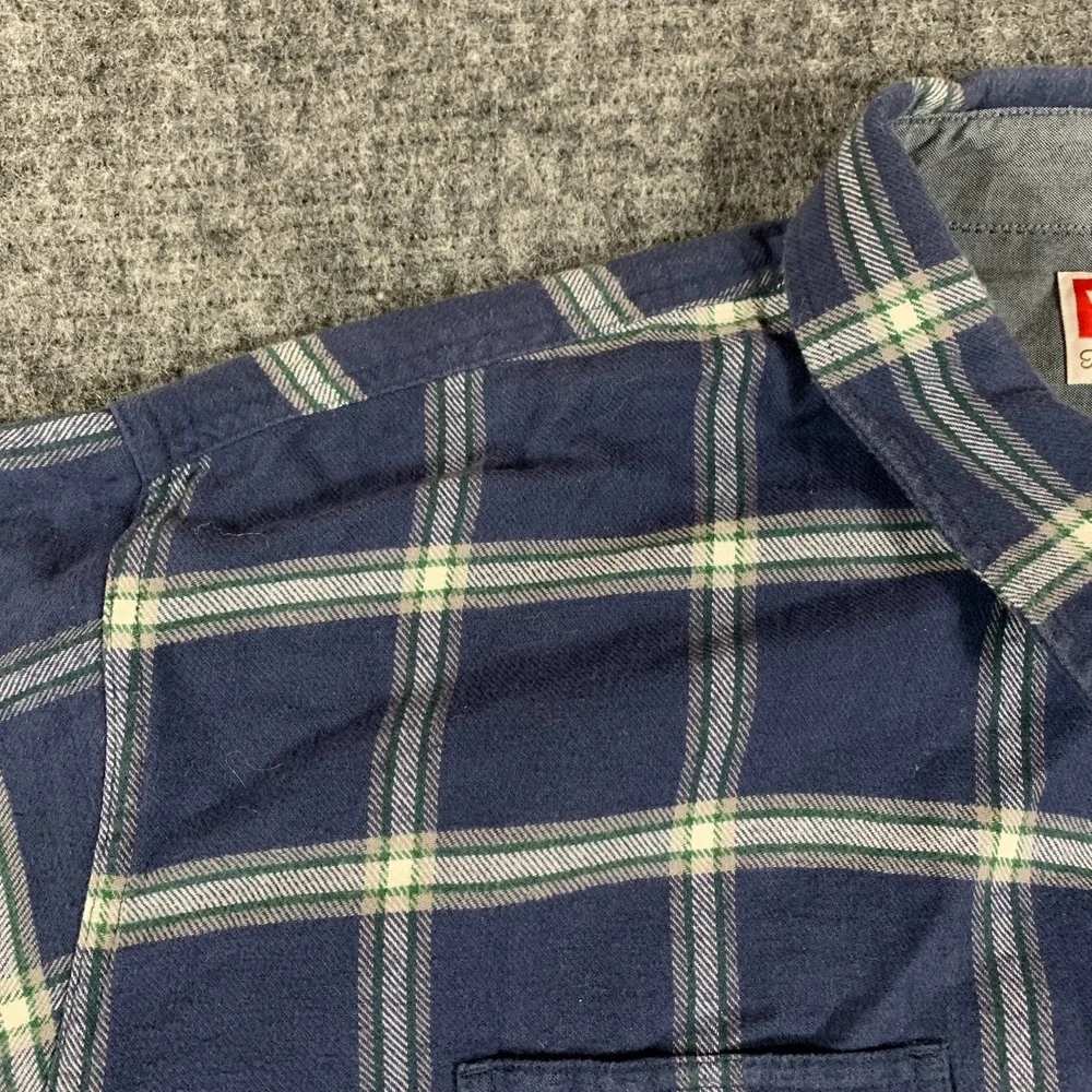 Wrangler Shirt‎ Mens 3XL Blue White Plaid Button Up Outdoors Grunge Heavyweight